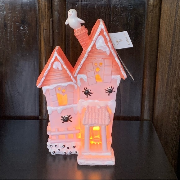 Pink Haunted Gingerbread House Light Up Halloween Decor - Ghost Spiders Eyeballs - Picture 16 of 16